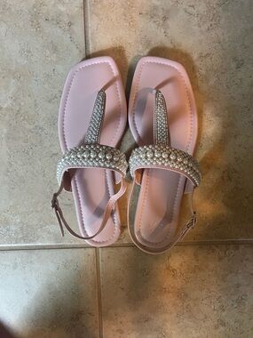 Pearl & Rhinestone Pink Slingback Sandals
